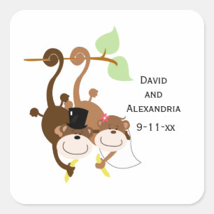 Sticker Carré Paire de singes dans un arbre Mariage Faveur nupti