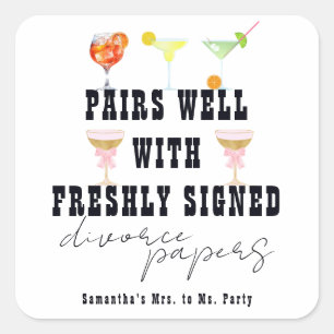 Sticker Carré Pairs Well Divorce Papiers Cocktail Brunch Party