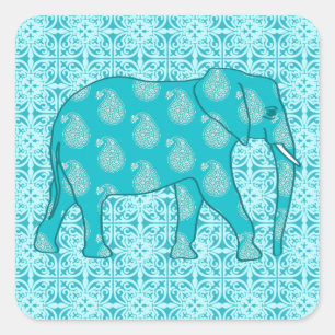 Sticker Carré Paisley - bleu turquoise et aqua