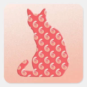 Sticker Carré Paisley Cat - nuances de corail orange
