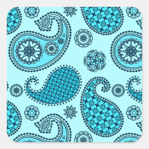 Sticker Carré Paisley motif, turquoise, aqua et marine