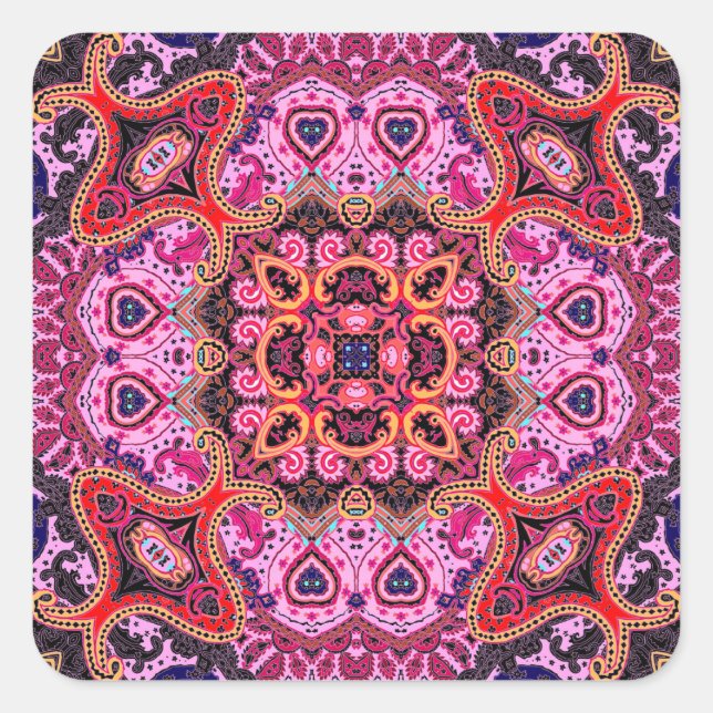 Sticker Carré Paisley multicolore, design d'impression d'écharpe (Devant)
