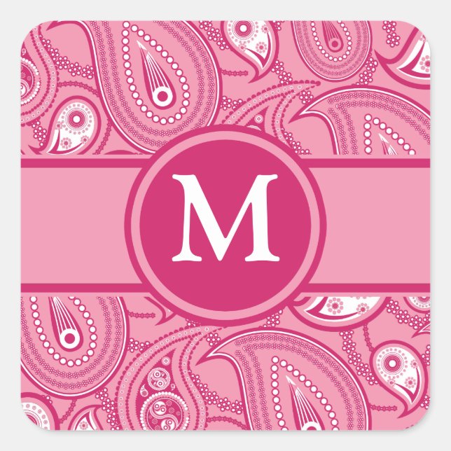 Sticker Carré Paisley rose et blanc (Devant)