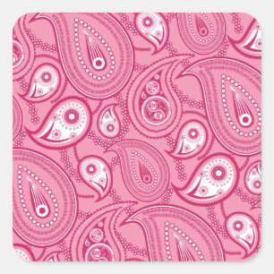 Sticker Carré Paisley rose et blanc