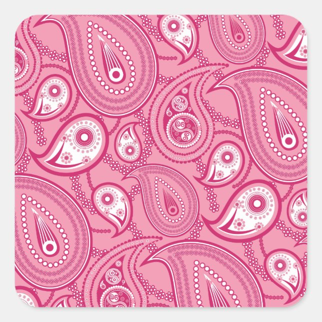 Sticker Carré Paisley rose et blanc (Devant)