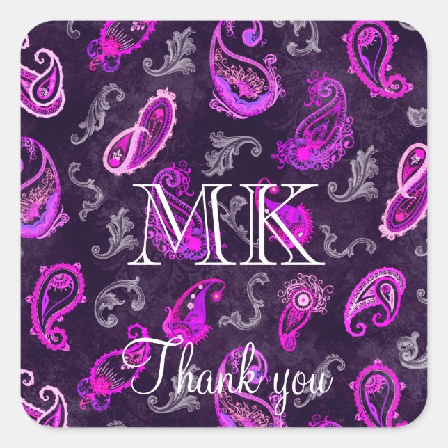 Sticker Carré Paisley violet vintage (Devant)