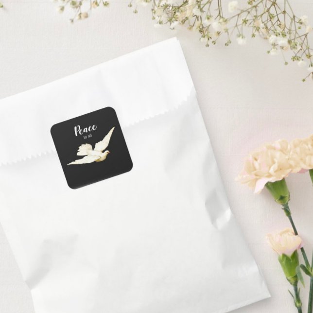 Sticker Carré Paix à tous White Dove Noël Salutations Bird (Créateur téléchargé)