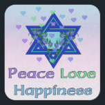 Sticker Carré Paix Amour Bonheur<br><div class="desc">Hearts,  Star of David,  et les mots "Peace Love Happiness" sont une belle façon de dire Happy Hanoukka.</div>