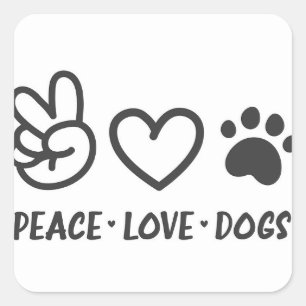 Sticker Carré Paix, Amour, Chiens