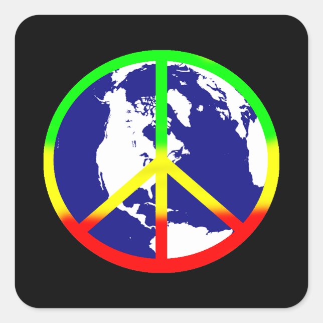 Sticker Carré Paix mondiale sur le noir (Devant)