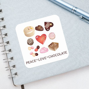 Sticker Carré Paix personnalisée Amour Chocolat Coeur de bonbons