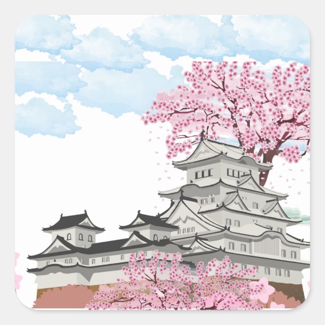 Sticker Carré "Palais chinois avec Sakura Trees - Elégant Orient (Devant)