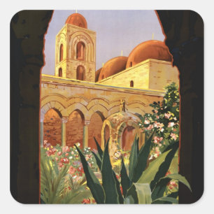 Sticker Carré Palerme Sicile affiche de voyage italienne 1920 EN