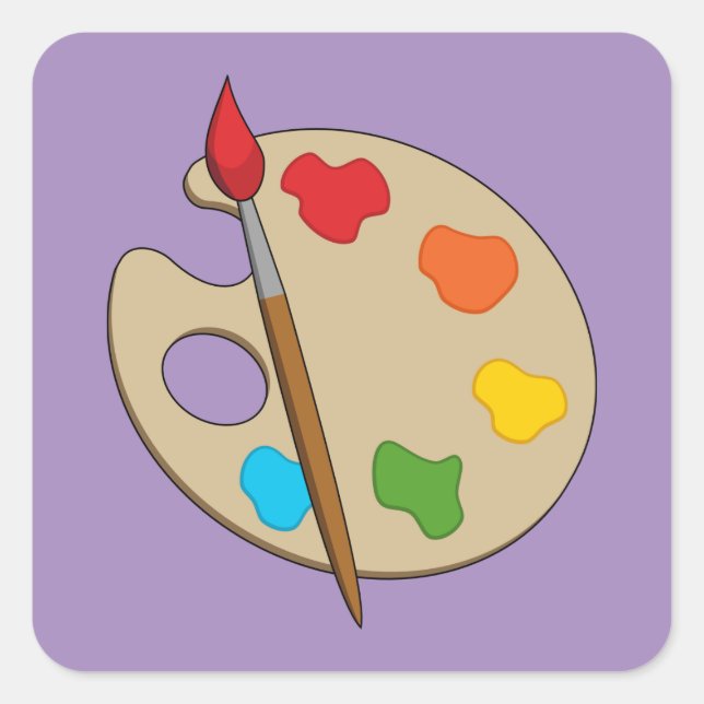 Sticker Carré Palette Artiste avec pinceau (Devant)