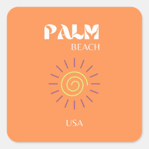 Sticker Carré Palm Beach, Art Voyage, Preppy, Orange