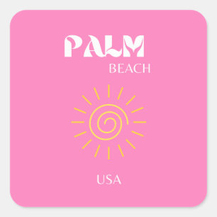 Sticker Carré Palm Beach, Art Voyage, Preppy, Rose