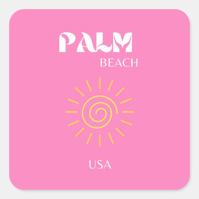 Sticker Carré Palm Beach, Art Voyage, Preppy, Rose (Devant)