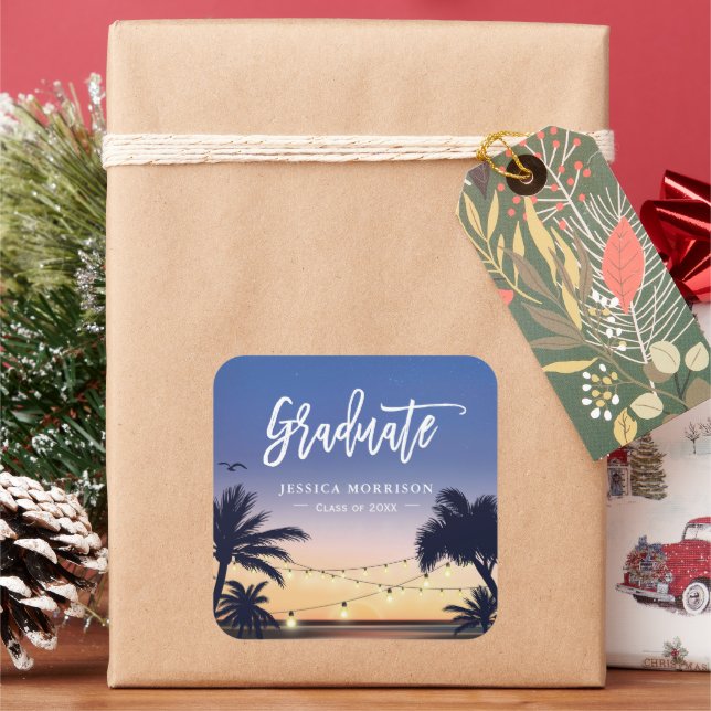Sticker Carré Palm Beach String Lights Graduate Graduate Graduat (vacances)