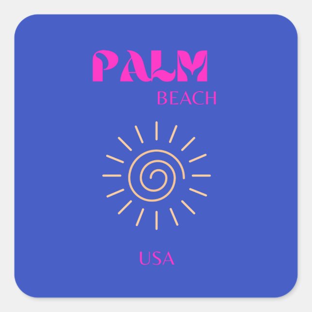 Sticker Carré Palm Beach, Travel Art, Floride, Bleu (Devant)