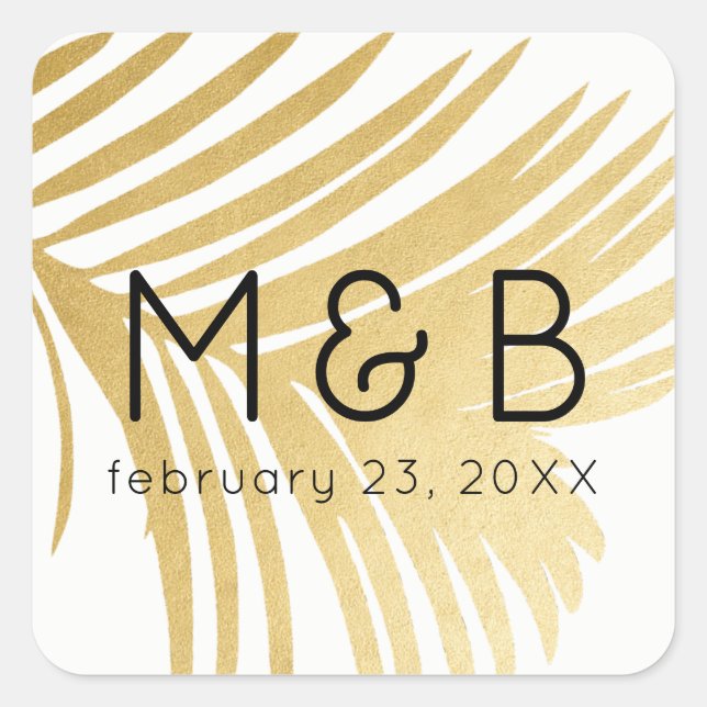Sticker Carré Palm d'or Leaf Feather Plage moderne Mariage Faveu (Devant)