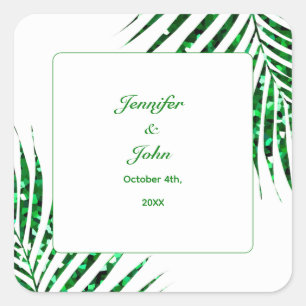 Sticker Carré Palm Leaf Emerald Green Parties scintillant Mariag