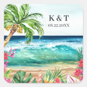 Sticker Carré Palm Paradise Plage tropicale Mariage & Douche