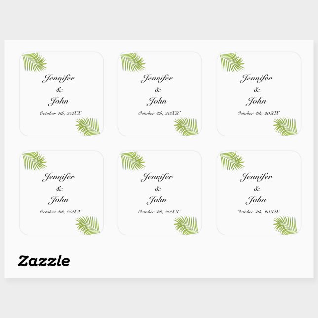Sticker Carré Palm Tree Foliage Vert Aquarelle Feuille Mariage (Feuille)