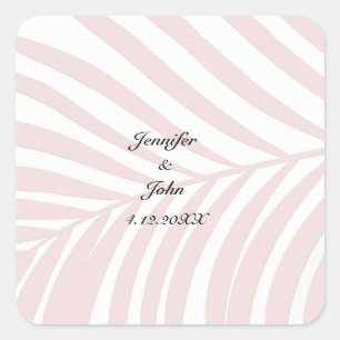 Sticker Carré Palm Tree Tropical Feuilles noms de Mariage Peach