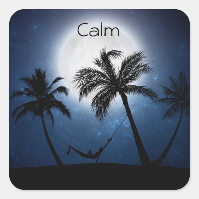Sticker Carré Palm trees in the moonlight (Devant)