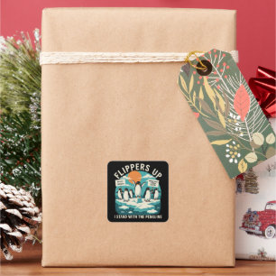 Sticker Carré Palmes vers le haut Je me tiens avec des pingouins