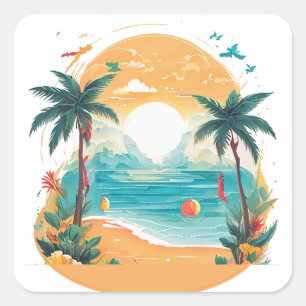 Sticker Carré Palmier de Sun Beach