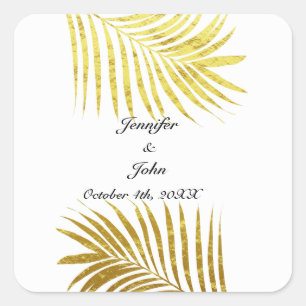 Sticker Carré Palmier Foliage or Feuille Mariage blanc
