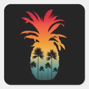 STICKER CARRÉ PALMIERS AU COUCHER DE SOLEIL À L'ANANAS CALIFORNI