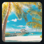 Sticker Carré Palmiers au coucher du soleil<br><div class="desc">Cette photo présente de beaux palmiers contre le ciel pendant un coucher de soleil tropical.</div>