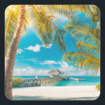 Sticker Carré Palmiers au coucher du soleil<br><div class="desc">Cette photo présente de beaux palmiers contre le ciel pendant un coucher de soleil tropical.</div>