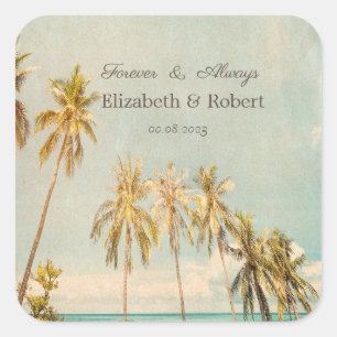 Sticker Carré Palmiers de plage Retro