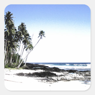 Sticker Carré Palmiers exotiques & Plage Paradise