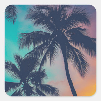 Sticker Carré Palmiers Hawaii Au Coucher Du Soleil