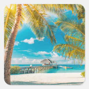 Sticker Carré Palmiers sur le coucher du soleil