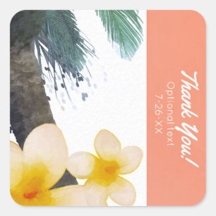 Sticker Carré Palmiers Tropicaux Orange & Fête d'Été Plumeria