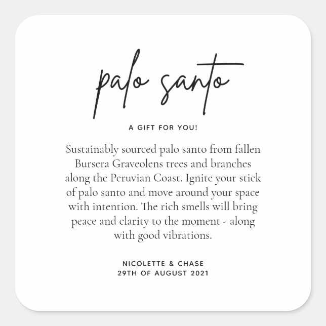 Sticker Carré Palo Santo Faveur de mariage (Devant)