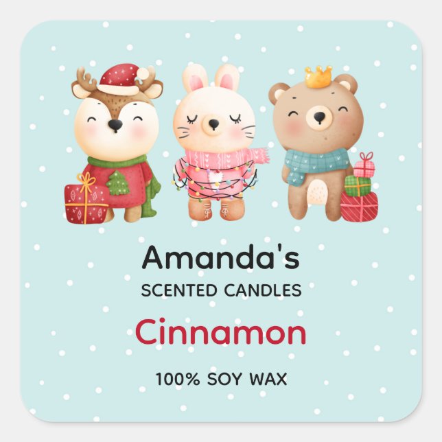 Sticker Carré Pals de Noël - Rindeer, Ours et Bougie de lapin (Devant)