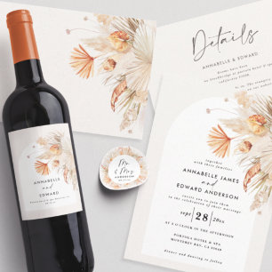 Sticker Carré Pampa botanique moderne et rustique herbe Mr & Mrs