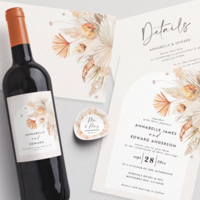 Sticker Carré Pampa botanique moderne et rustique herbe Mr & Mrs (Créateur téléchargé)