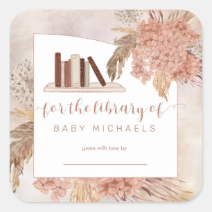 Sticker Carré Pampas Grass   Plaque Baby shower Hydrangeas