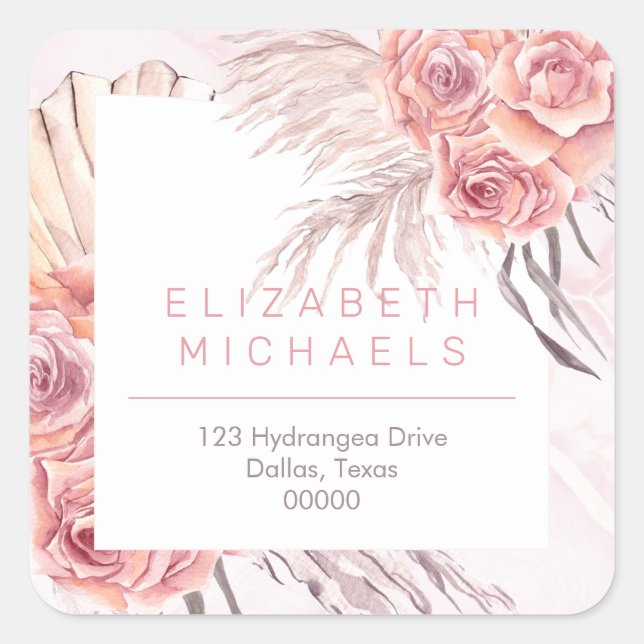Sticker Carré Pampas Grass | Roses roses roses Adresse de retour (Devant)