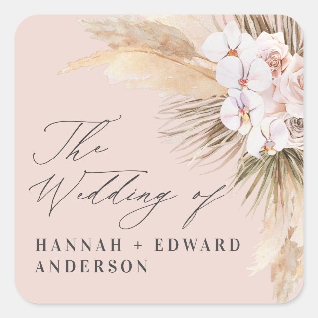 Sticker Carré Pampas herbe séché script botanique boho mariage s (Devant)