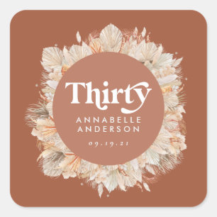 Sticker Carré Pampas moderne herbe terre cuite 30e anniversaire