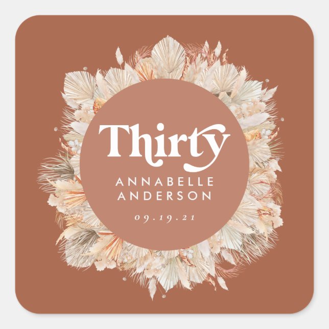 Sticker Carré Pampas moderne herbe terre cuite 30e anniversaire (Devant)