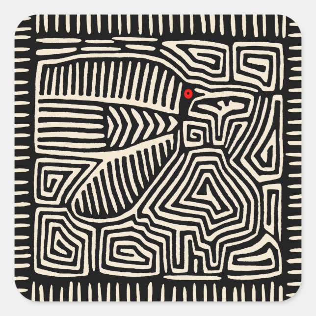 Sticker Carré Panama Kuna Indian Mola Pajaro - noir blanc (Devant)